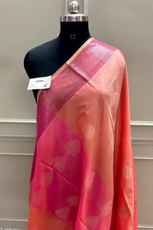 Peach and Pink Golden Zari Banarasi Silk Saree