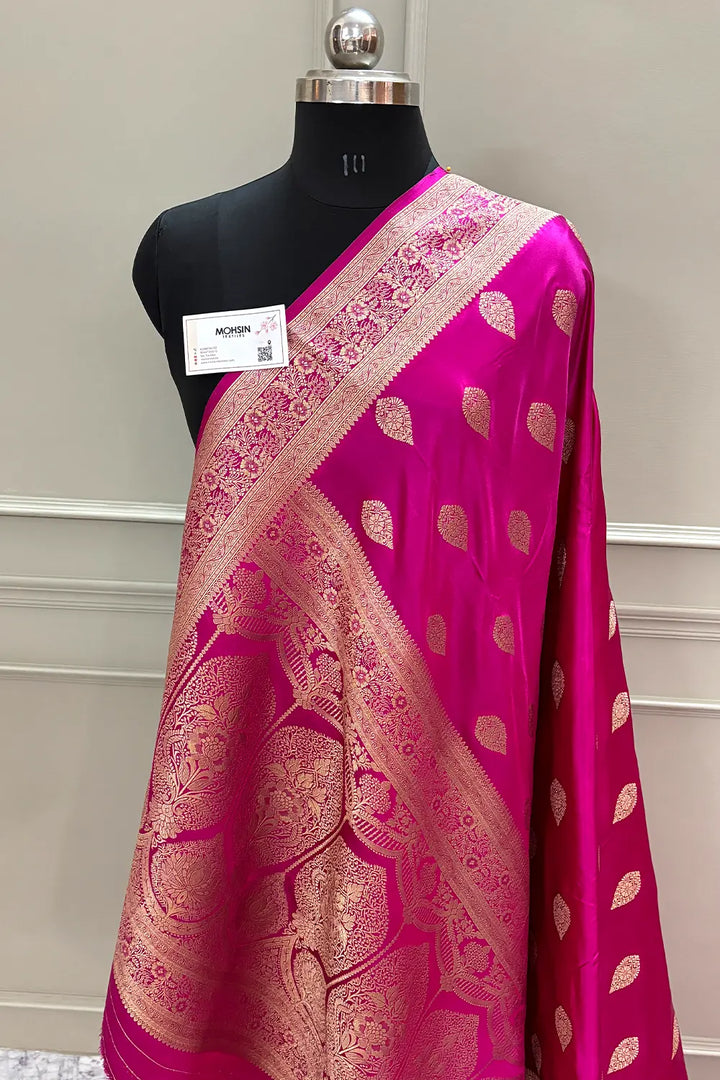 Pink Badami Buta Katan Silk Banarasi Saree