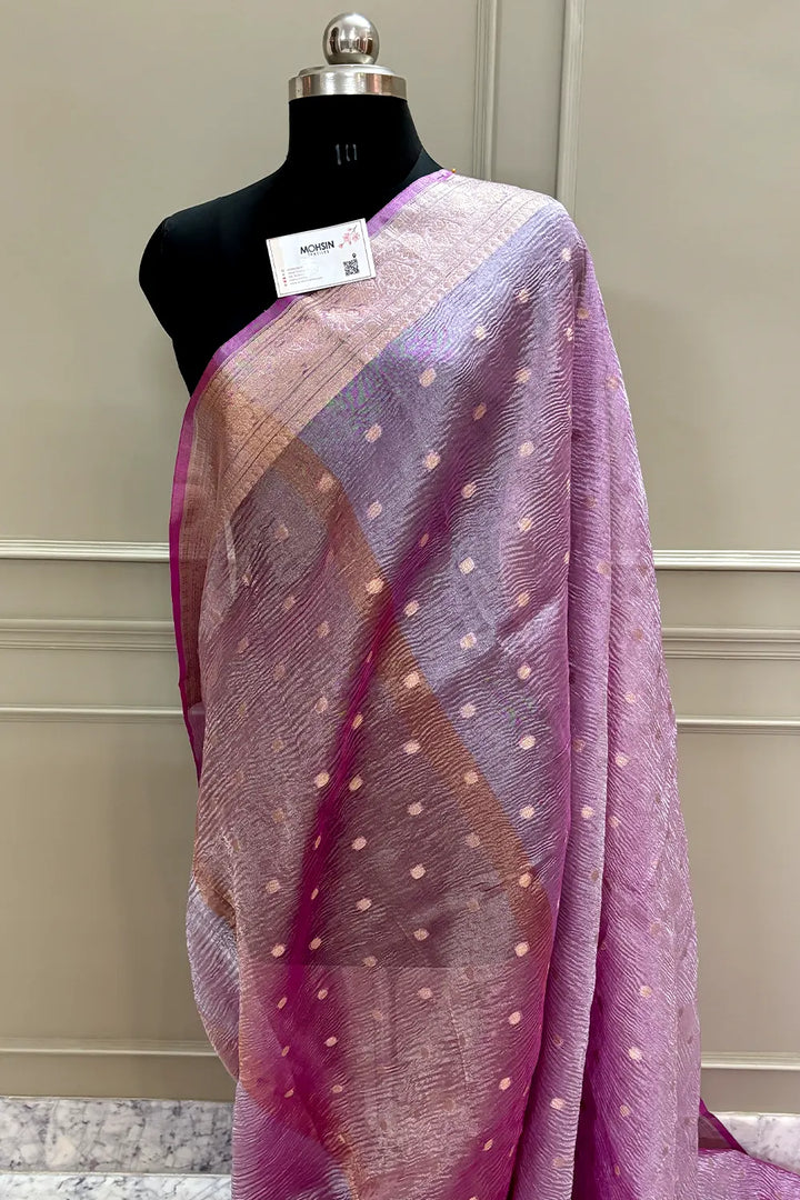 Pink Dollar Buti Crush Tissue Silk Banarasi Saree