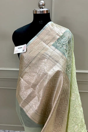 Pista Embroidery Organza Silk Banarasi Saree