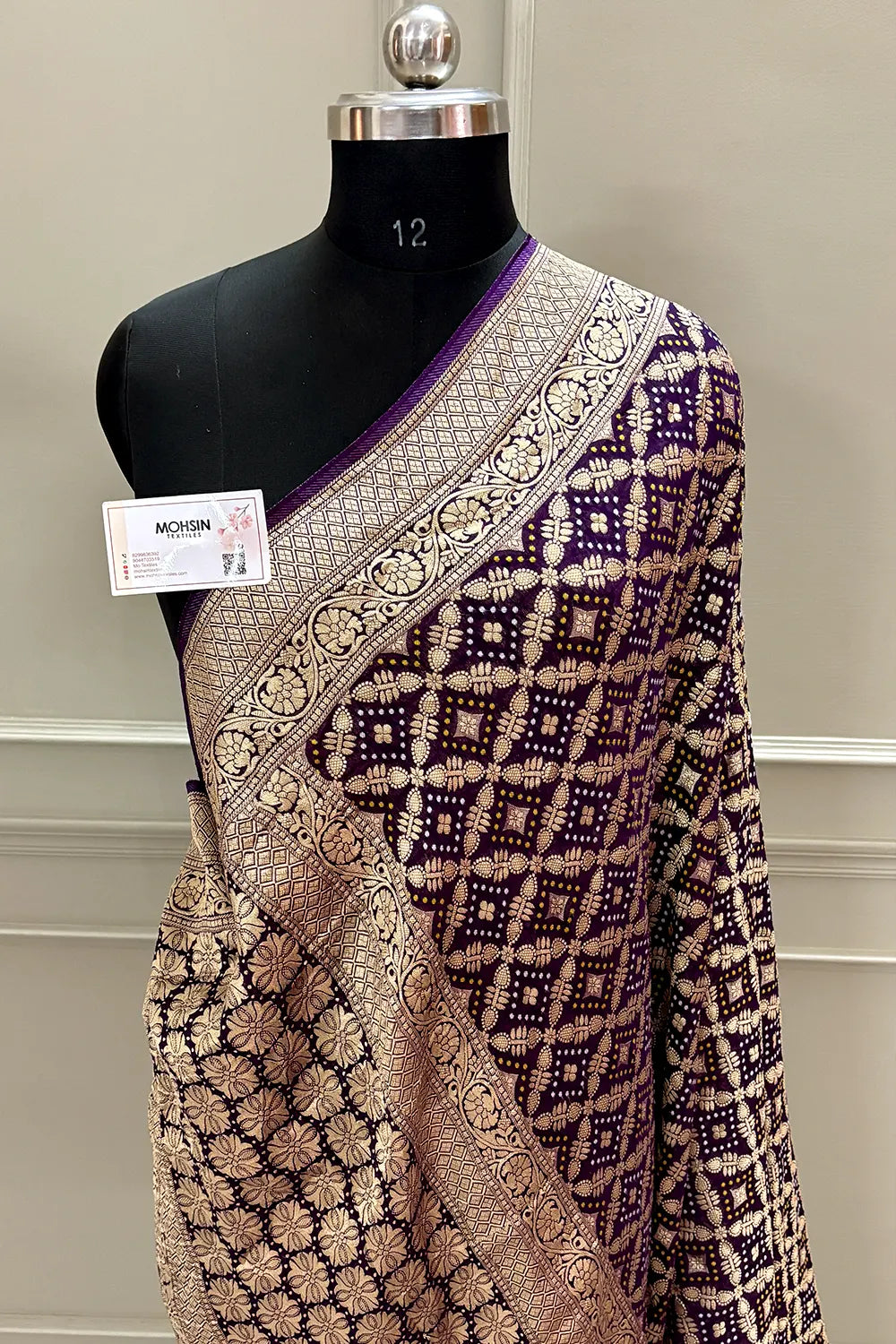 Purple Bandhej Georgette Silk Banarasi Saree