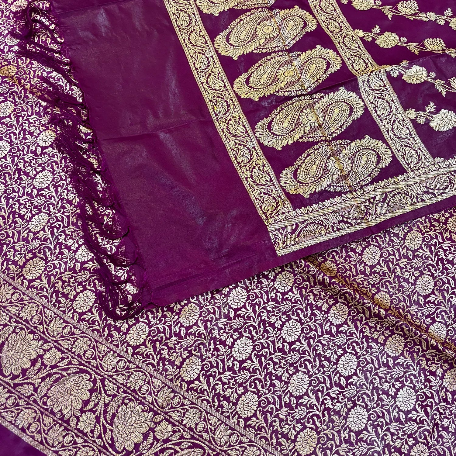 Purple Golden Zari Katan Silk Banarasi Suit