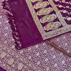 Purple Golden Zari Katan Silk Banarasi Suit