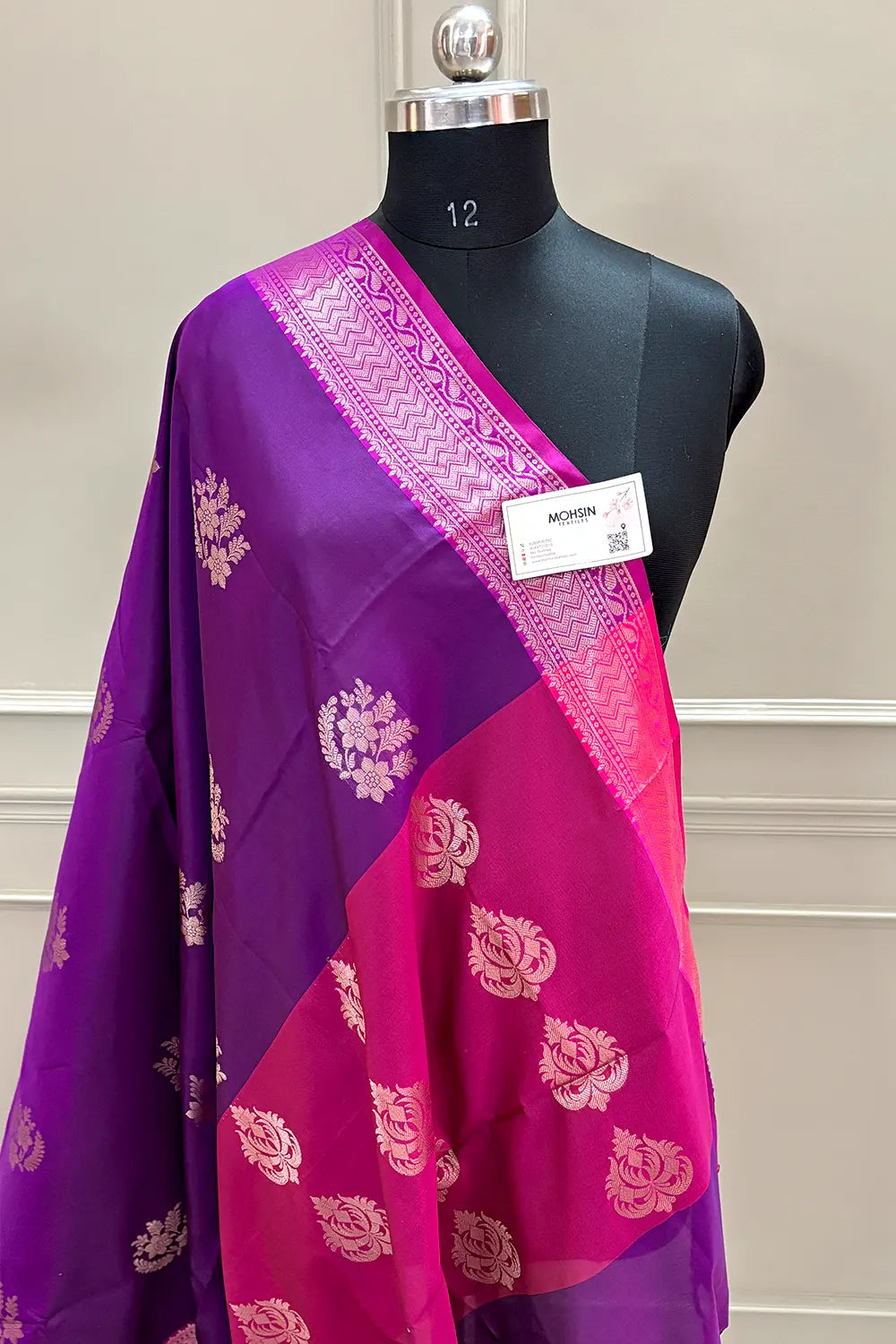 Purple and Pink Golden Zari Banarasi Silk Saree