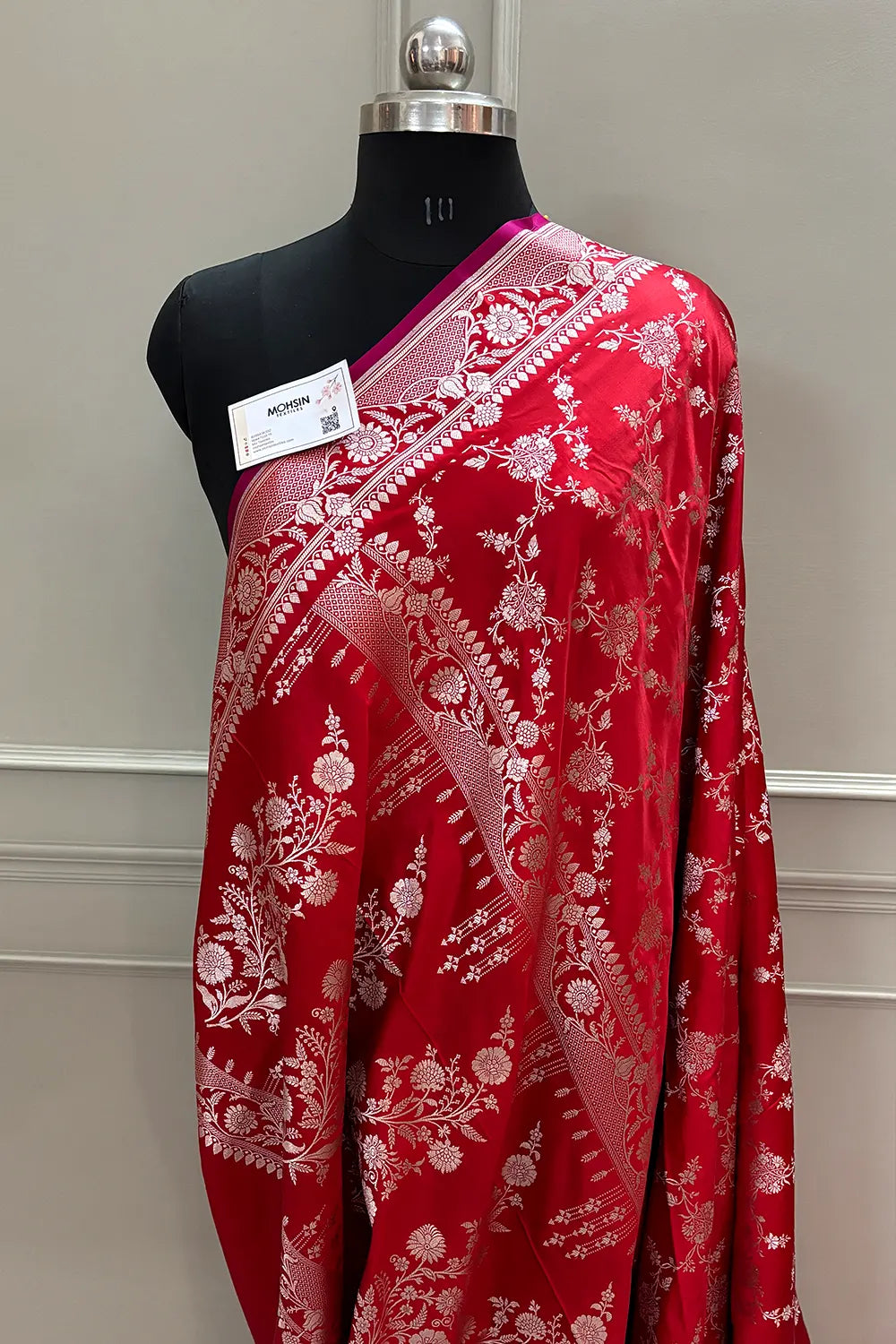Red Jhanjaal Katan Silk Banarasi Saree