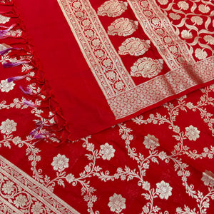Red Kashmiri Jaal Katan Silk Banarasi Suit