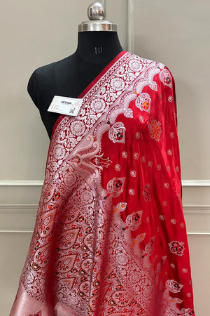 Red Pangi Buti Katan Silk Banarasi Saree
