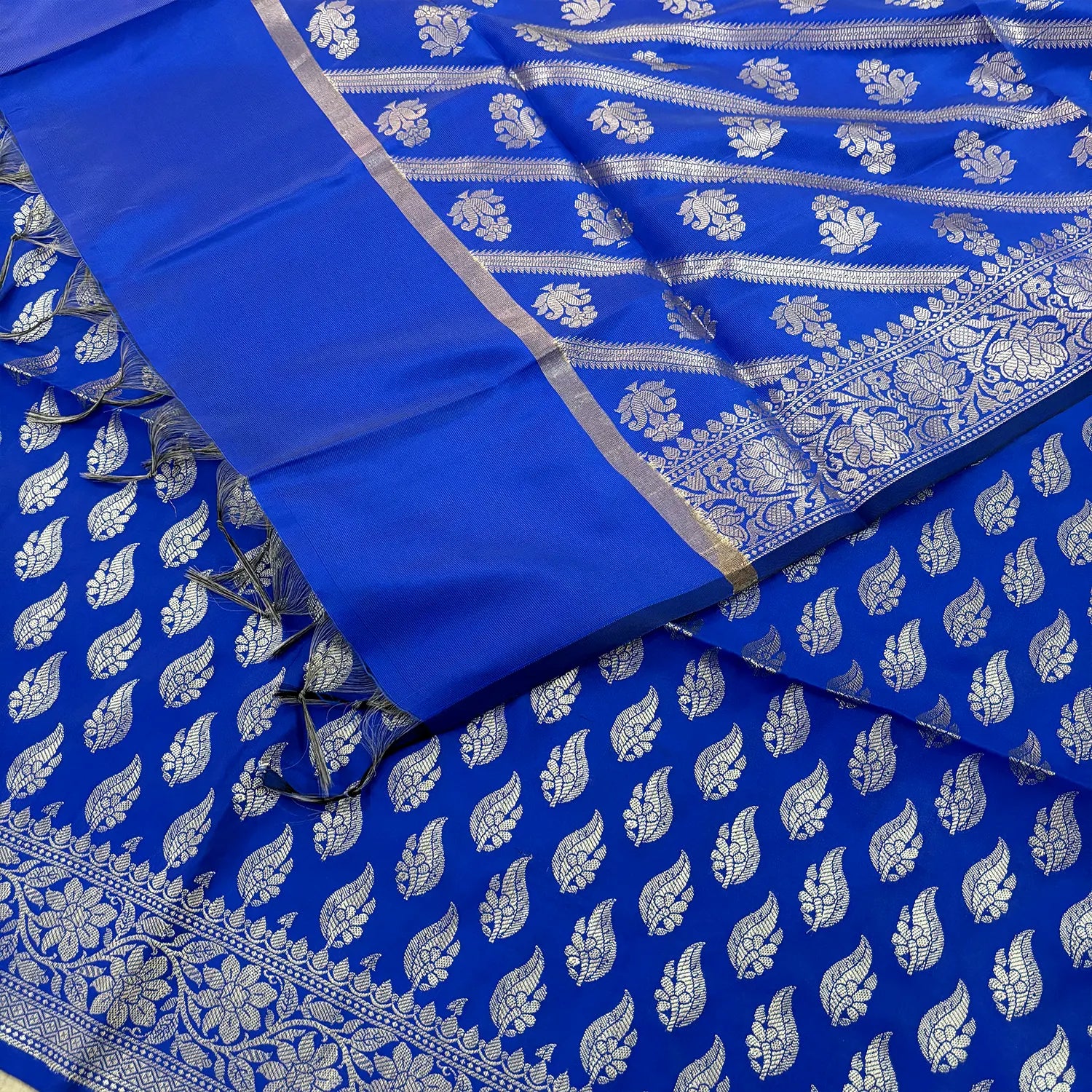 Royal Blue Agnipath Buti Satin Silk Banarasi Suit