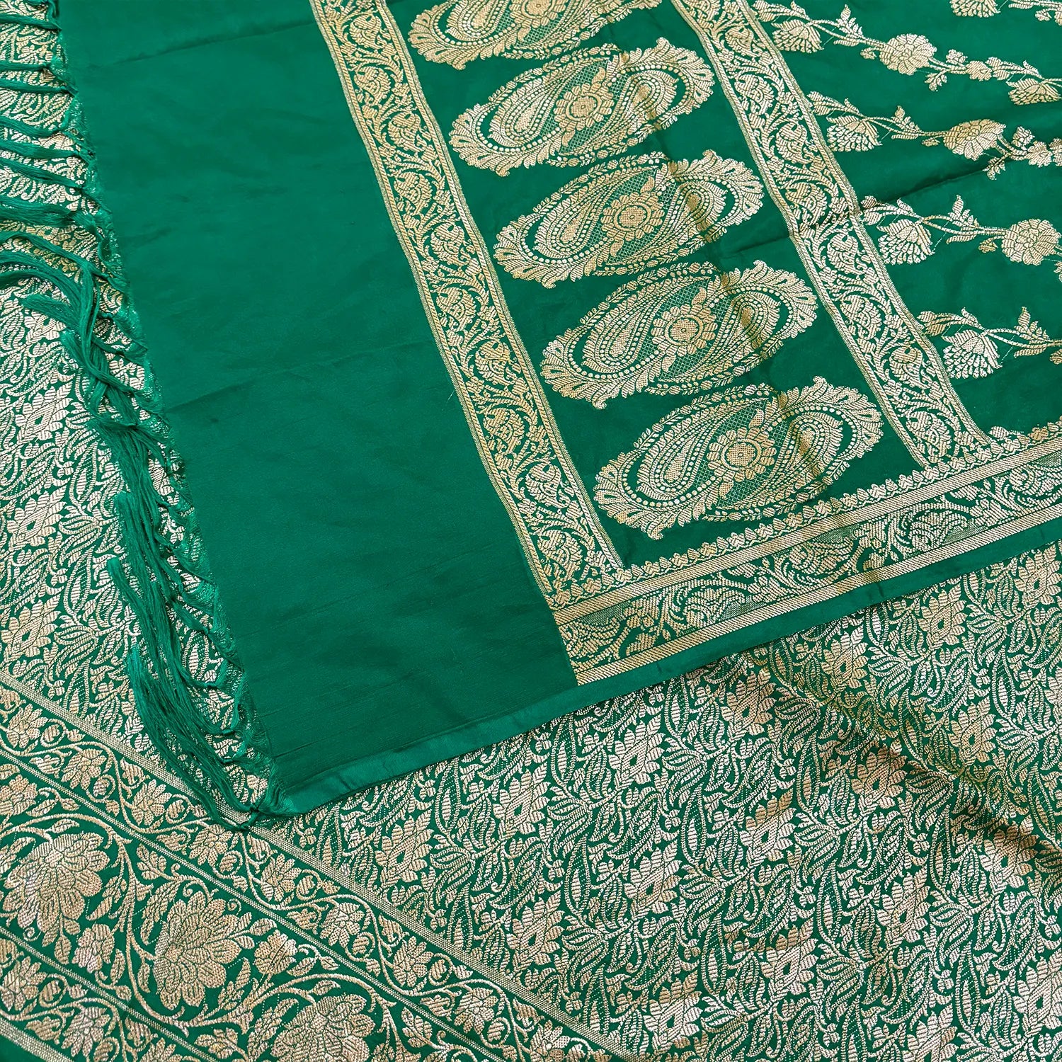 Sea Green Golden Zari Katan Silk Banarasi Suit