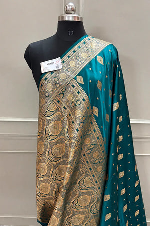 Teal Queen Buti Katan Silk Banarasi Saree