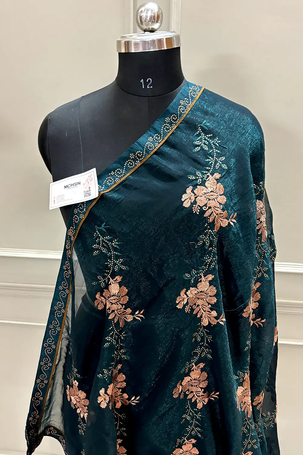 Teal Embordiery Siroski Work Georgette Silk Saree
