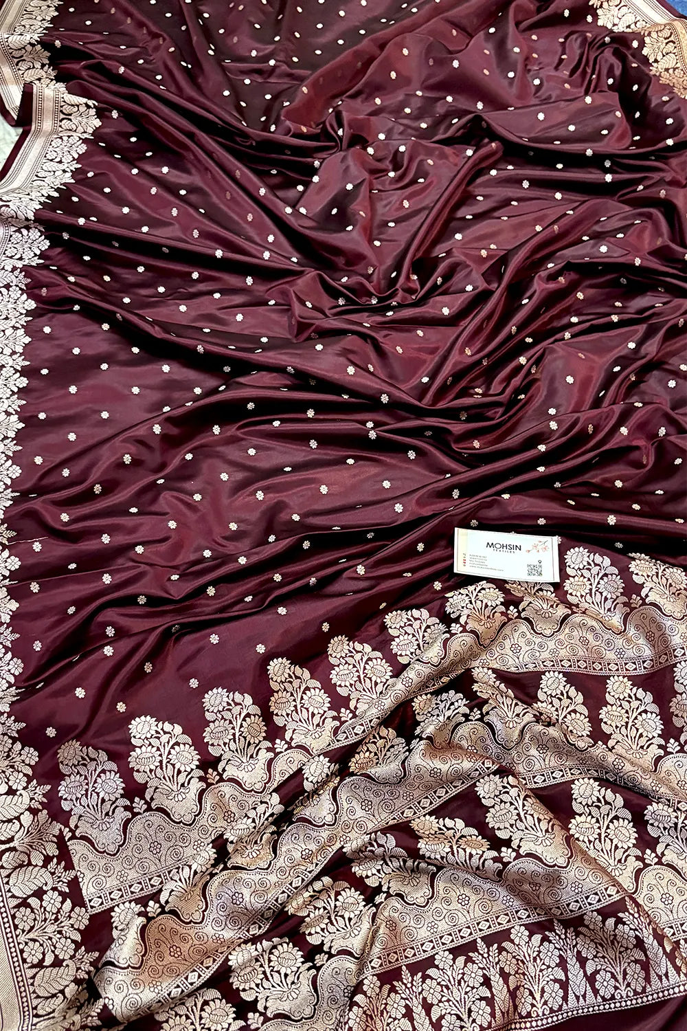 Wine Hawahawai Buti Katan Silk Banarasi Saree