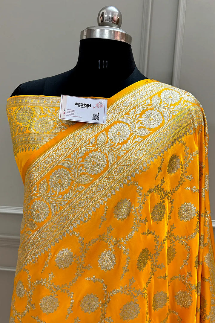 Yellow Murmuri Jaal Katan Silk Banarasi Saree