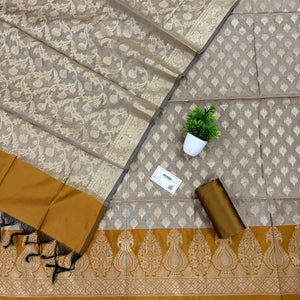 Beige and Mustard Kalgha Patta Banarasi Silk Suit