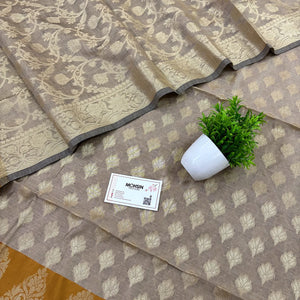 Beige and Mustard Kalgha Patta Banarasi Silk Suit