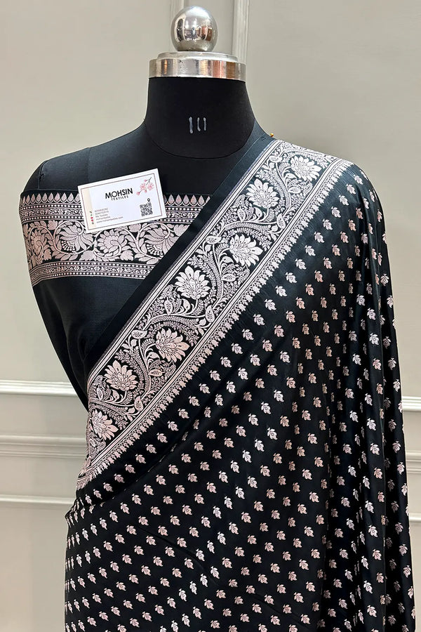 Black Chunni Buti Katan Silk Banarasi Saree