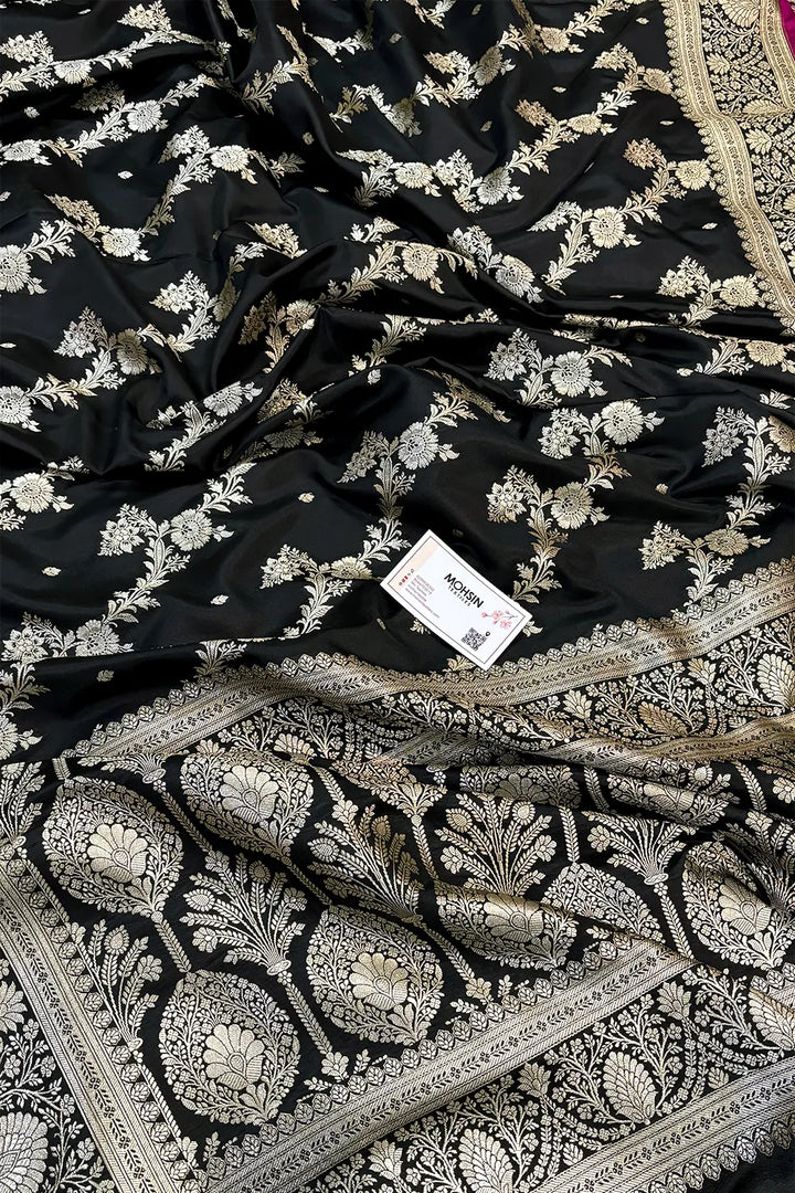 Black Papakipari Katan Silk Banarasi Saree