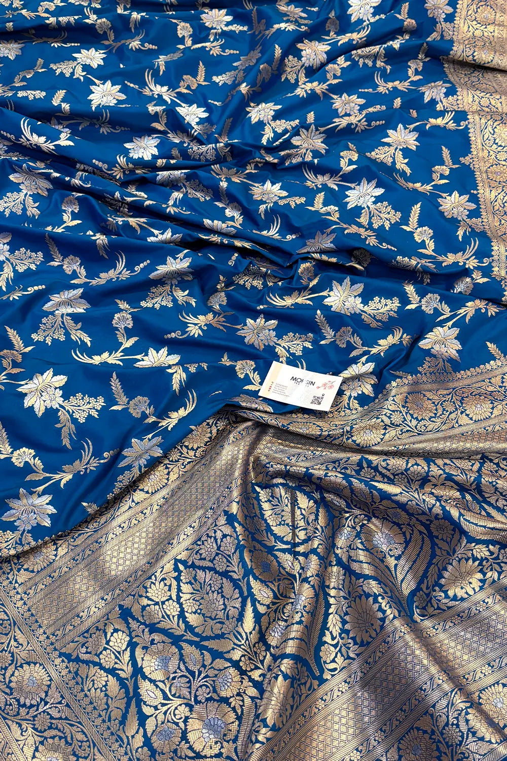 Firozi Jasmine Jaal Katan Silk Banarasi Saree