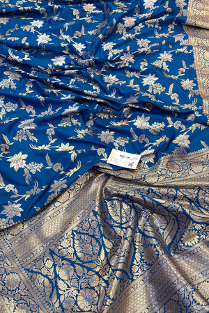 Firozi Jasmine Jaal Katan Silk Banarasi Saree