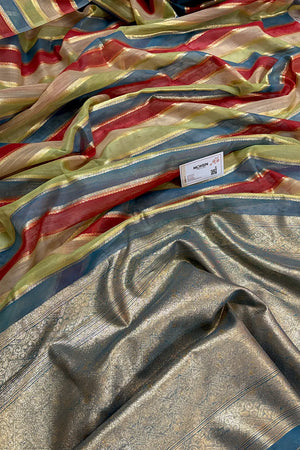 Firozi Resham Zari Cotton Silk Banarasi Saree