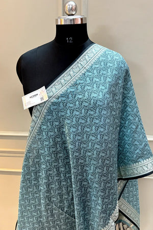 Firozi Resham Zari Silk Banarasi Stole