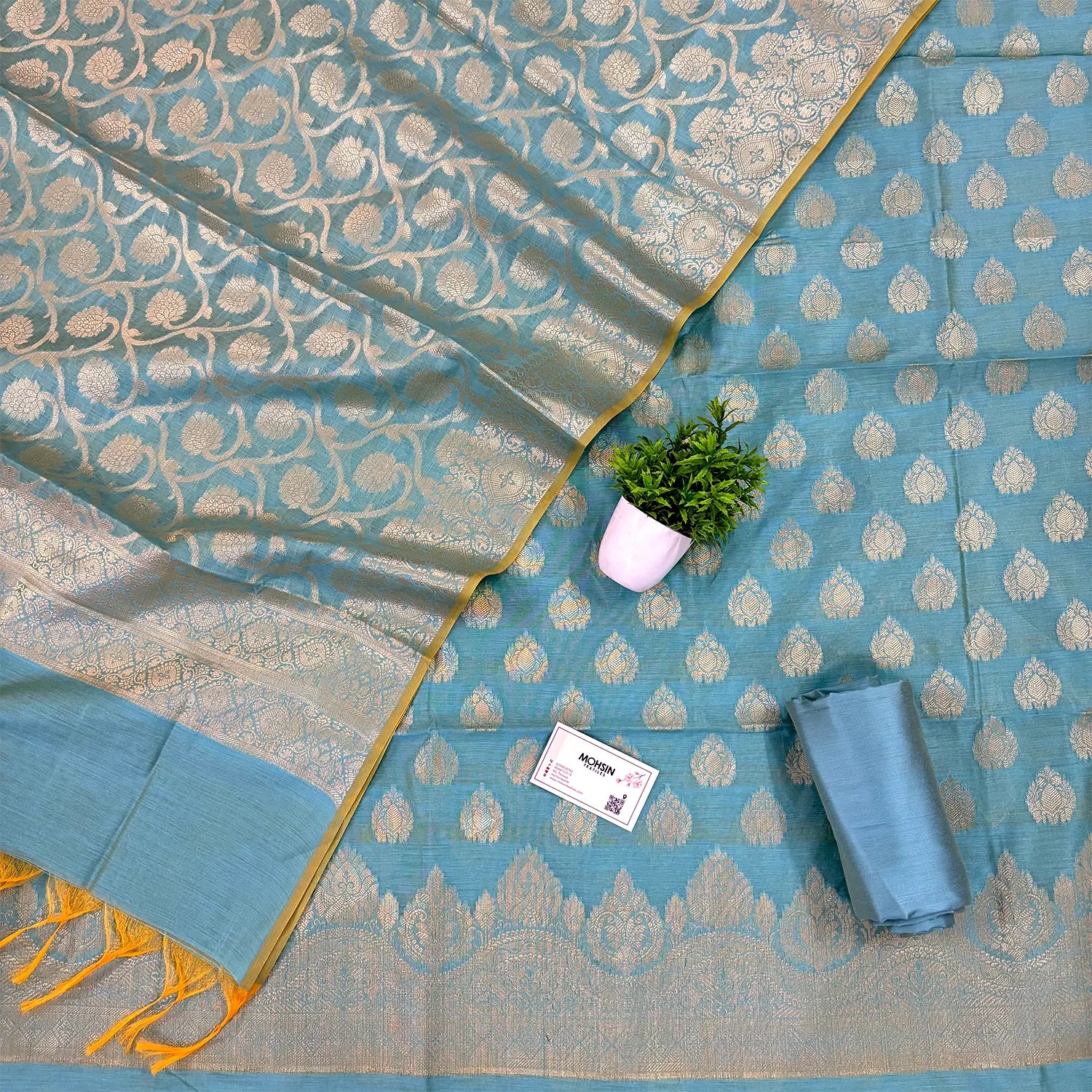 Firozi Uggi Dhan Buti Banarasi Silk Suit – Mohsin Textiles
