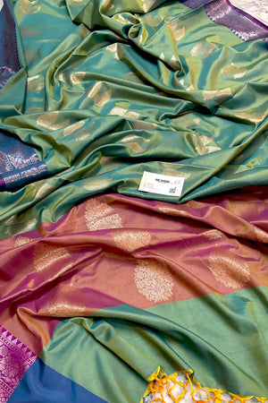 Green and Rust Golden Zari Banarasi Silk Saree