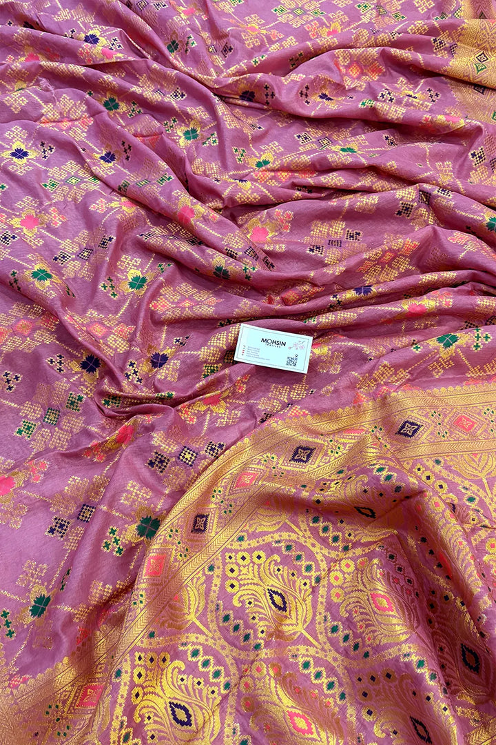 Lavender Golden Zari Dola Silk Banarasi Saree