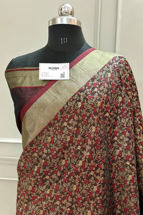 Maroon Jamawar Katan Silk Banarasi Saree