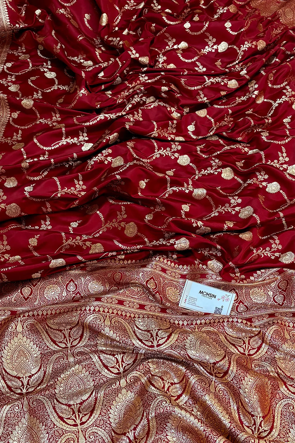 Maroon Kanchan Bel Katan Silk Banarasi Saree