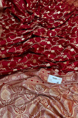Maroon Kanchan Bel Katan Silk Banarasi Saree