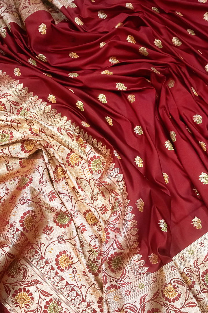 Maroon Twins Buti Katan Silk Banarasi Saree