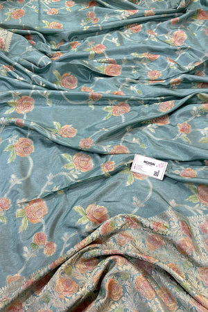 Mint Green Rosy Jaal Georgette Silk Banarasi Saree