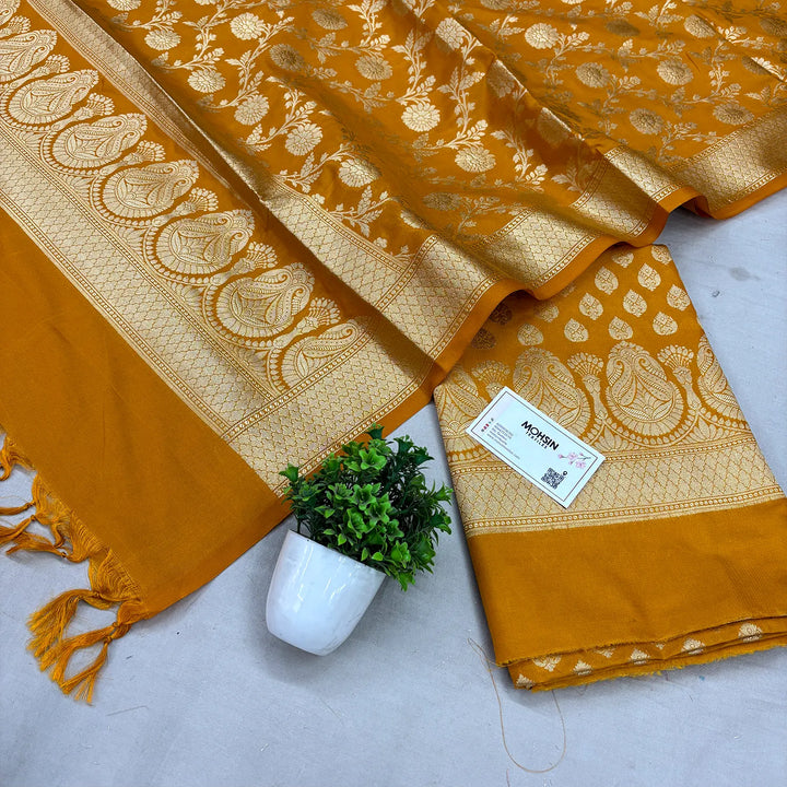 Mustard Gumbad Buti Katan Silk Banarasi Suit