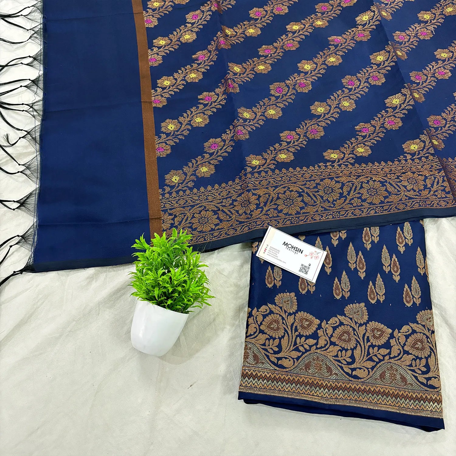 Navy Blue Kadi Patti Satin Silk Banarasi Suit