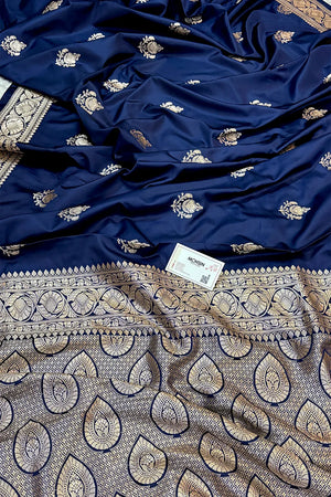 Navy Blue Kohinoor Buti Katan Silk Banarasi Saree