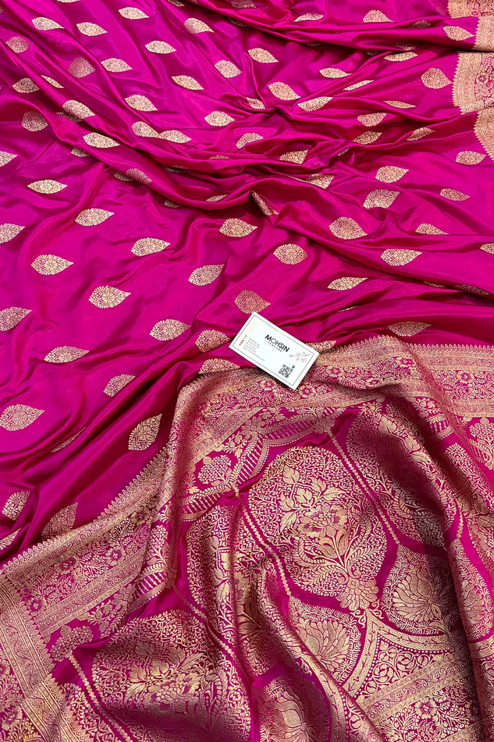 Pink Badami Buta Katan Silk Banarasi Saree