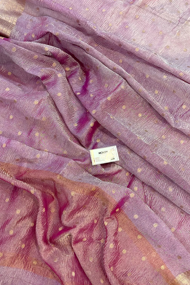 Pink Dollar Buti Crush Tissue Silk Banarasi Saree