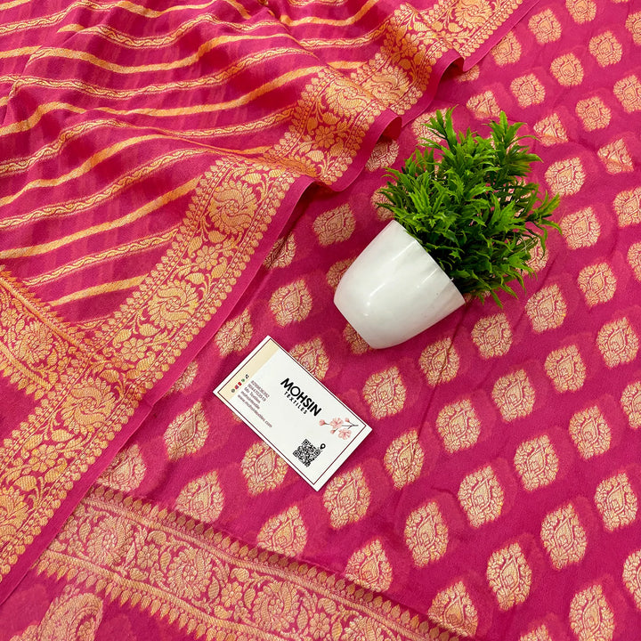 Pink Jaguar Buti Georgette Silk Banarasi Suit