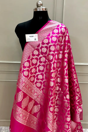 Pink Patti Jaal Katan Silk Banarasi Dupatta