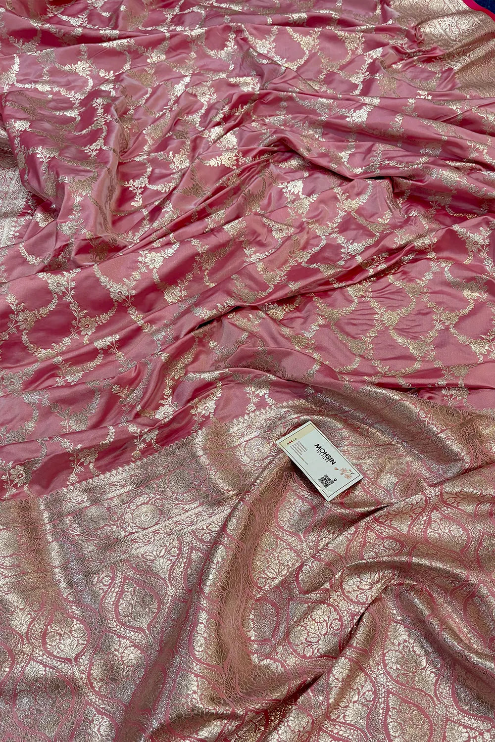 Pink Scorpion Jaal Katan Silk Banarasi Saree