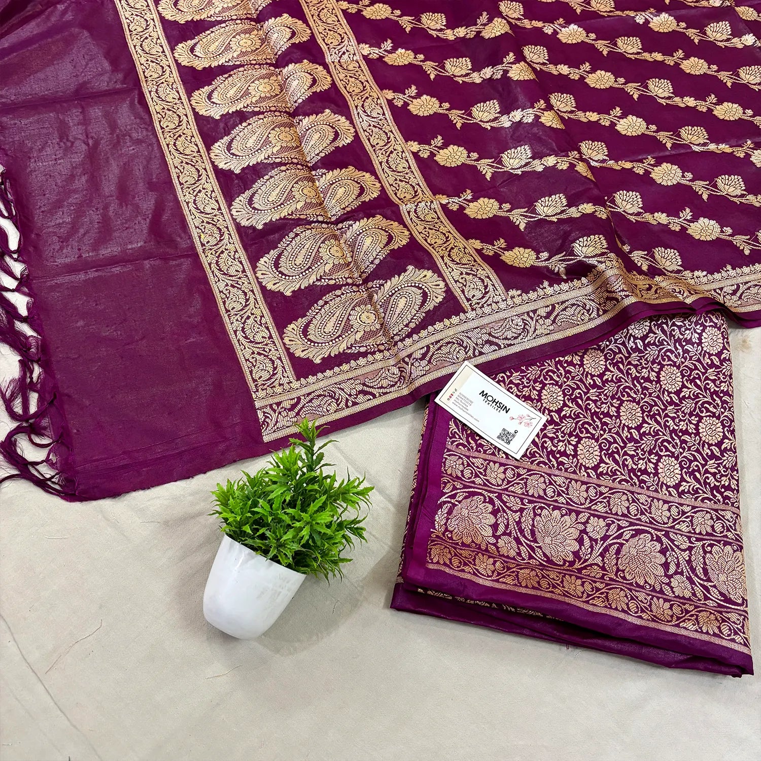 Purple Golden Zari Katan Silk Banarasi Suit
