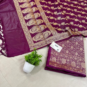 Purple Golden Zari Katan Silk Banarasi Suit