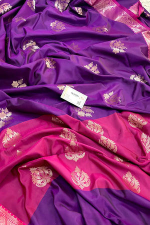 Purple and Pink Golden Zari Banarasi Silk Saree