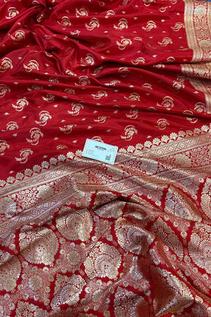 Red Galaxy Buti Katan Silk Banarasi Saree