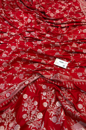 Red Jhanjaal Katan Silk Banarasi Saree