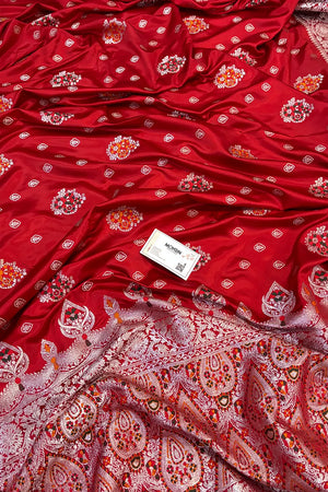 Red Pangi Buti Katan Silk Banarasi Saree