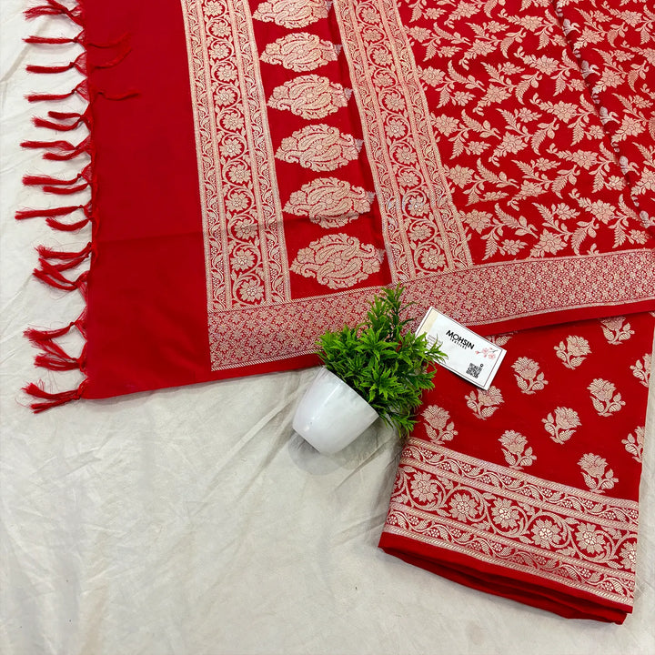 Red Shringar Katan Silk Banarasi Suit