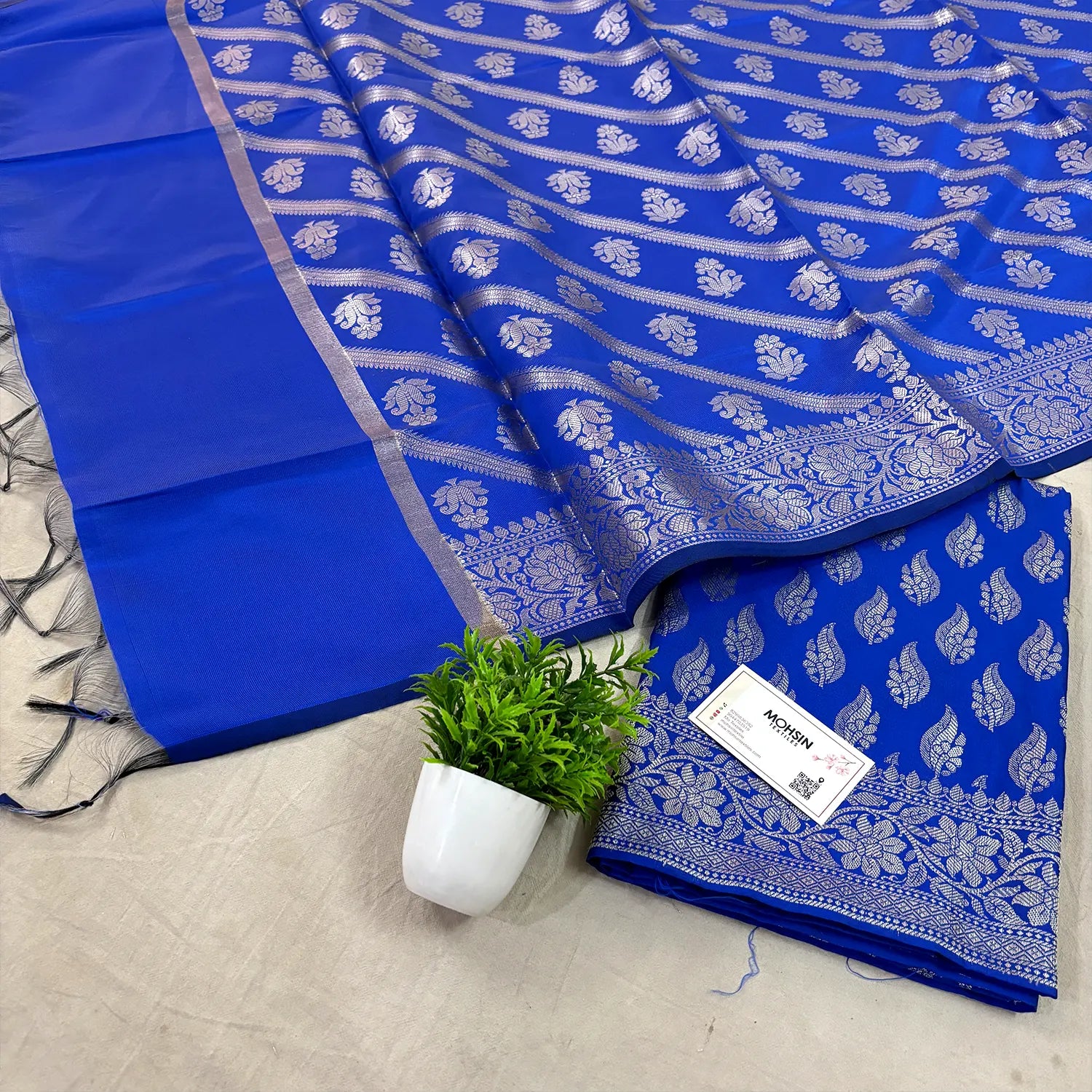 Royal Blue Agnipath Buti Satin Silk Banarasi Suit