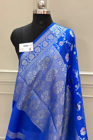 Royal Blue Golden Zari Georgette Silk Banarasi Saree